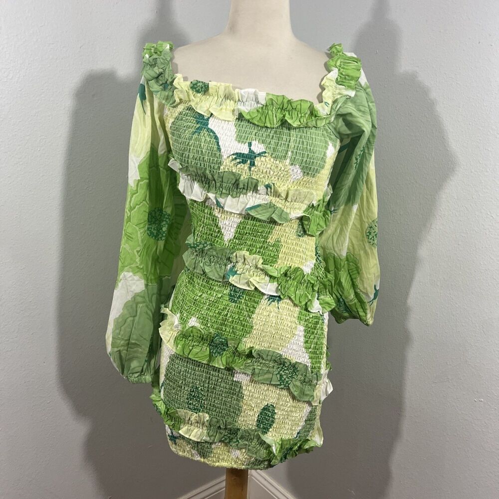 Sabo Mini Dress Women Berlyn Shirred Ruffle Party Vacation 90s Y2K